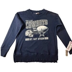 NFL Dallas Cowboys Sweatshirt Navy Blue Ribbed Hem Juniors Small 3/5 NWT